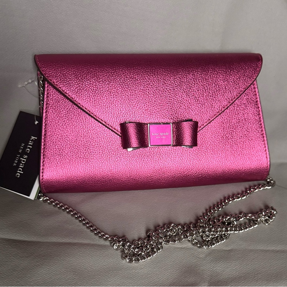 Kate Spade New York Morgan Bow Metallic Pebble Envelope Flap Crossbody